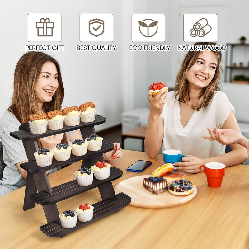 WHEARTED Wooden Cupcake Stand, 4 Tier Shelf Earring & Ring Holder Stands,Tiered Tray Stand Display Shelf Display Riser, Table Display Stand For Vendors, Perfume Organizer, Fragrance Shelf, Spice Rack - Image 4
